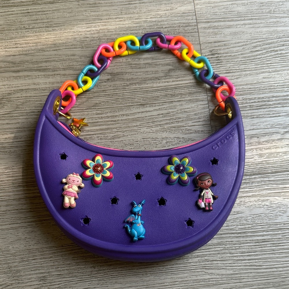 CROC Purple Kids Handbag with Colorful Chain